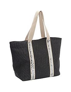 Sequined Trim Paper Straw Value Tote by Magid