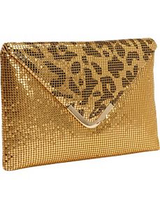 Metal Mesh Animal Print Flap Envelope Clutch by Magid