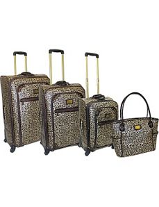 Metallic Leopard 4 Piece Spinner Luggage Set by Adrienne Vittadini