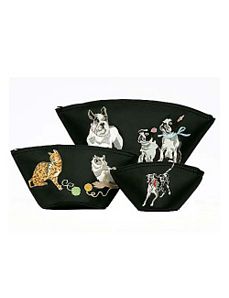 Cats and Dogs Embroidered Cosmetic 3 Piece Set by Sydney Love