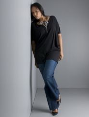 Zip Front Tunic, Embellished Pocket Flare Jean