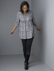 Plaid Tab Sleeve Shirt, Classic Leggings