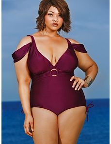 Anguilla Cold Shoulder Swimsuit - Merlot by Monif C.