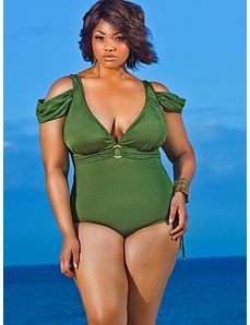 Anguilla Cold Shoulder Swimsuit - Olive by Monif C.