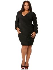 'Blanca' Gathered Sleeve Faux Wrap Dress - Black by Monif C.