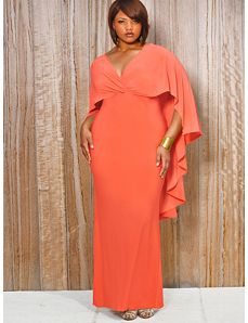 Bridgette Cape-Back Maxi Dress - Coral by Monif C.
