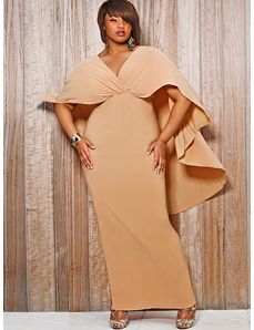 Bridgette Cape-Back Maxi Dress - Nude by Monif C.