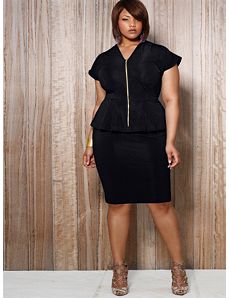 Fiona Front Zip Peplum Dress - Black by Monif C.
