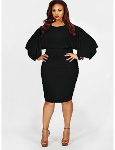 'Gia' Batwing Ruched Dress - Black by Monif C.