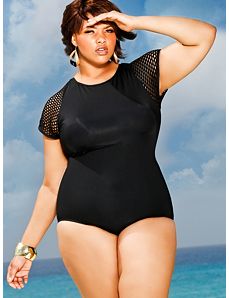 Grenada Lattice Sleeve  Swimsuit - Black by Monif C.