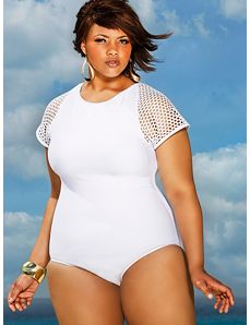 Grenada Lattice Sleeve Swimsuit - White by Monif C.
