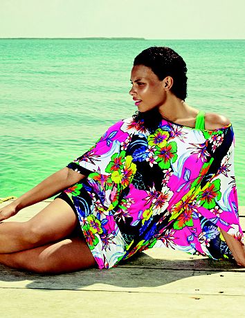 Tropical floral kimono swim cover up