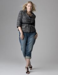 Belted tweed jacket, boyfriend jean