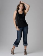 Ruffle shell, denim crops