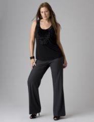 Ruffled shell, jewel button trouser