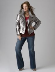 Seven7 metallic bomber jacket, distressed jeans