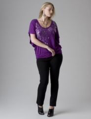 Embellished flutter sleeve top, straight let pant