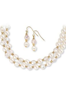 Simulated Pearl & Crystal Set by PalmBeach Jewelry