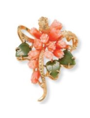 Coral/Jade Flower Pin by Palm Beach Jewelry
