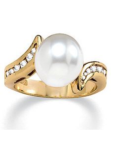 Sim. Pearl/Cubic Zirconia Ring by PalmBeach Jewelry