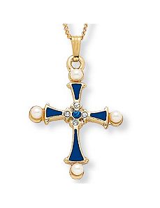 Simulated Pearl Cross Pendant by PalmBeach Jewelry