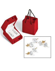 3-Paircubic zirconia 10k Earring Set by PalmBeach Jewelry