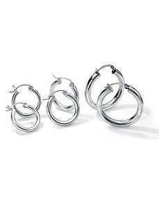 3-Pair Silver Hoop Set by PalmBeach Jewelry