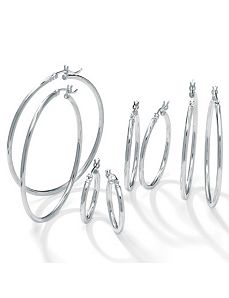 4-Pair Silver Hoop Earring Set by PalmBeach Jewelry