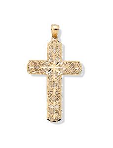 10k Gold Diamond-Cut Cross Pendant by PalmBeach Jewelry