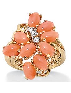 Coral 18k/SS Cluster Ring by PalmBeach Jewelry
