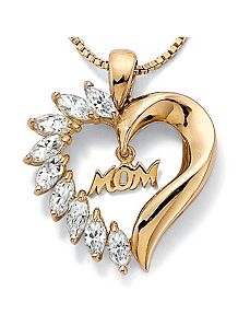 Cubic Zirconia 18k/SS Mom Heart/Chain 18" by PalmBeach Jewelry