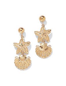 10k Gold Starfish Seashell Earrings by PalmBeach Jewelry