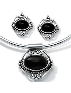 2-Piece Onyx Collar/Earring Set by PalmBeach Jewelry