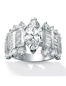 Cubic Zirconia Silver Marquise Ring by PalmBeach Jewelry