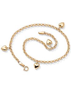 10k Puffed Heart Ankle Bracelet 9" by PalmBeach Jewelry