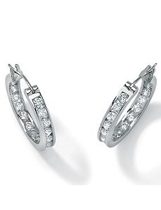 Cubic Zirconia Platinum/Silver Earrings by PalmBeach Jewelry