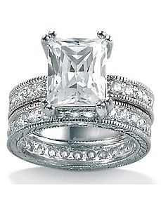 Two-Piececubic zirconia SS Wedding Set by PalmBeach Jewelry