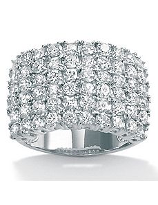 Cubic Zirconia Platinum/SS Multi-Row Ring by PalmBeach Jewelry