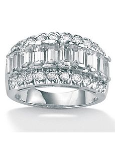 Cubic Zirconia Platinum/SS Baguette Ring by PalmBeach Jewelry