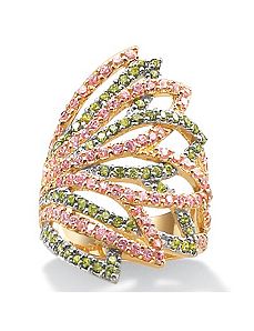 Pink/Greencubic zirconia 18k/SS Ring by PalmBeach Jewelry