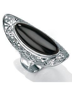 Recon. Onyx Silver Scroll Ring by PalmBeach Jewelry