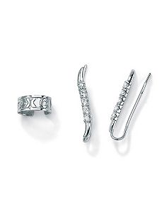 Cubic Zirconia Silver Ear Pins/  X  -  O"Ear Cuff by PalmBeach Jewelry