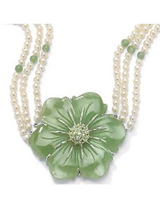 Jade/Peridot/Pearl Necklace 16" by PalmBeach Jewelry