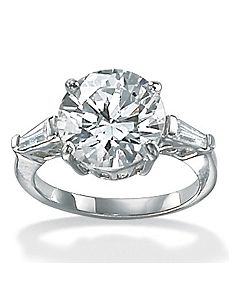 Cubic Zirconia Platinum/SS Solitaire Ring by PalmBeach Jewelry
