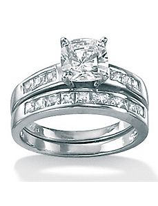 2-Piececubic zirconia Platinum/SS Set by PalmBeach Jewelry