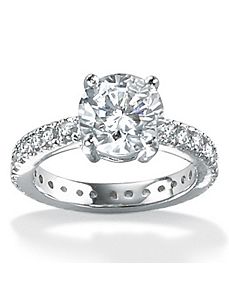 Cubic Zirconia Platinum/SS Round Ring by PalmBeach Jewelry