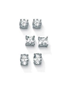 3-Paircubic zirconia Platinum/SS Earring Set by PalmBeach Jewelry