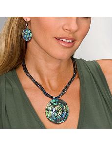 Abalone Disk Jewelry Set by PalmBeach Jewelry