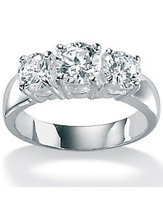 Cubic Zirconia Silver 3-Stone Ring by PalmBeach Jewelry