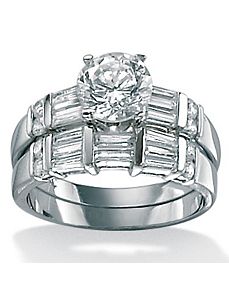 2-Piececubic zirconia Platinum/SS Set by PalmBeach Jewelry